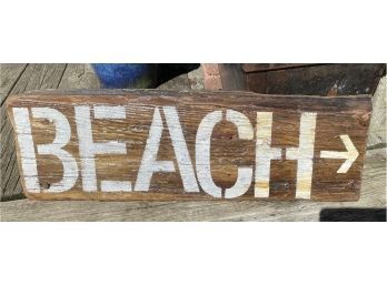 Vintage 'BEACH' Driftwood Directional Sign - Salvaged