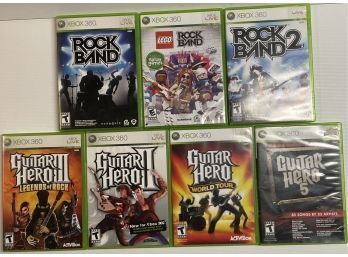 Lot Of 7 XBOX / XBOX 360 Rock Band & Guitar Hero Games - See Picture For Titles