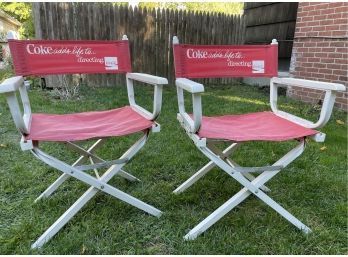 Pair Of 2 Vintage Coca-Cola Directors Chairs - Metal Frames From 1976