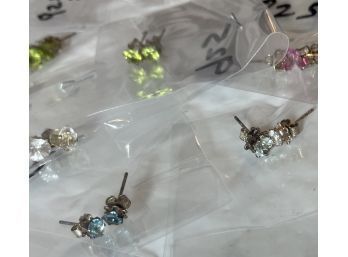 Lot Of 10 Pairs Vintage Stud Topaz / Gemstone Earrings Silver W/ Posts Marked 925.