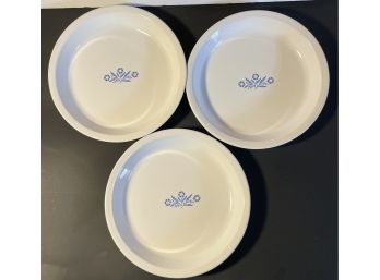 Vintage Set Of 3 ~ Corning Ware P-309 Blue Cornflower 10 Inch Pie Plates Pans