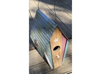 Vintage Tin-Roofed Bird House - Painted