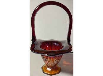 Indiana Glass Heirloom Seashell Sunset Amberina Carnival Footed Basket - 10.5' Tall
