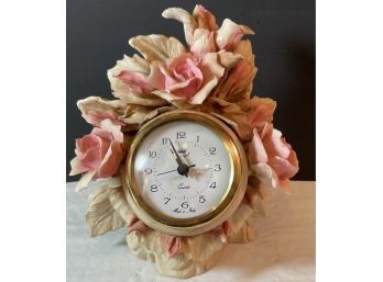 Cesar Capodimonte Roses Ceramic & Porcelain Clock - Working