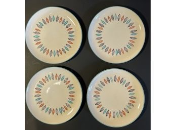 1950s Mid Century Set Of 4 Marcrest Nordic Leaf Feather 7.5' Plates Made In America.