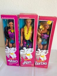 Vintage Tropical Barbie, Ken & Miko Dolls 1985