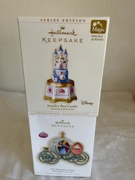 Disney Hallmark Magic Ornament Disney 'Jewelry Box Castle' And Cinderella 'Her Moment To Shine' NRFB