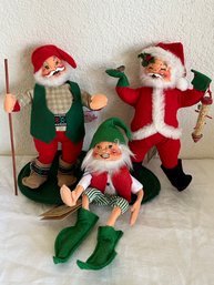 Lot Of Christmas Holiday Annalee Dolls - 2 Santa & 1 Elf