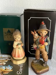 ANRI Wooden Carved Girl And Boy Figurines