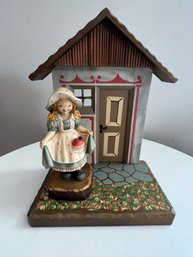 RARE ANRI Wooden Carved 'You Are My Sunshine' Figurine With Front Door Display