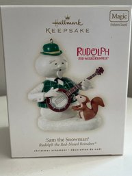 Hallmark Ornament Rudolph The Red-Nosed Reindeer 'Sam The Snowman' Magic With Sound NIB