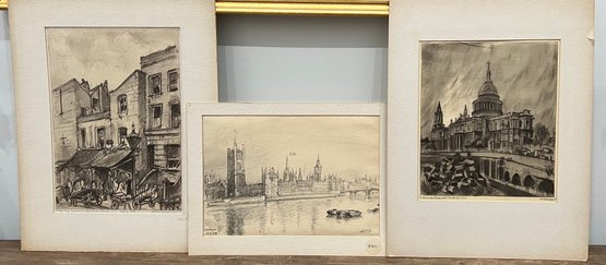 3 Series London By Helmut Krommer: War-time Portobello Street, Big Ben, And St. Paul