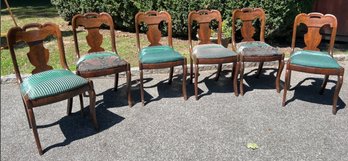 6- Antique Oak Chairs With Stunning Coordinating Southwestern Fabric