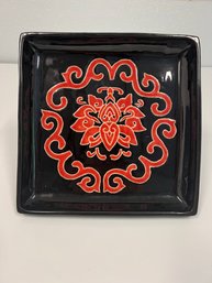Black And Red Signed Pottery Tray
