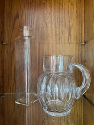 Glass Pitcher And Tall Square Vase