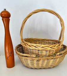 Pepper Grinder, Baskets And Wine Or Olive Oil Toppers