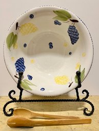 Italian Ceramica Grape Bowl, With Bamboo Tongs
