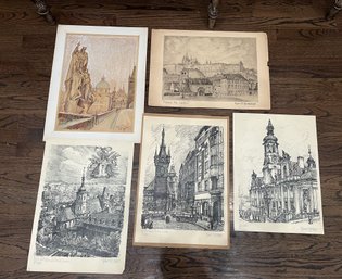 5 Series Prague By Helmut Krommer, Loretto, Heinrides Tower, The Castle, Maria De Victoria And Prague Sketch