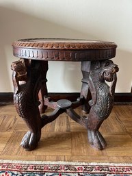 Antique Carved Wood Side Table With Hoofed Griffin Legs