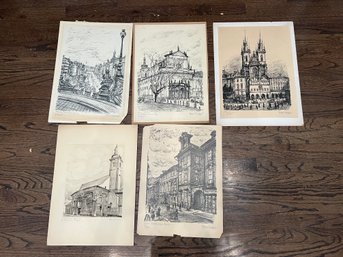 5-pieces Prague By Helmut Krommer: Teyn Church, St Ignatius, Wencester Sq, German Technical College, & St Mike