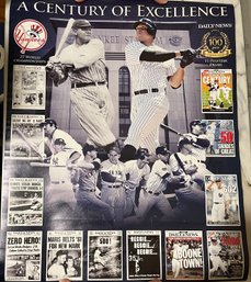 3 Posters  Two Yankees Collectibles And One Map Of Manhattan (some Markings) Ready To Be Framed