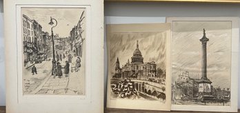 3- Series London By Helmut Krommer: Portobello Street WW II, St Pauls, And Trafalgar Square