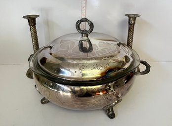Silver Plated Casserole And 2 Silver Plated Candle Holders