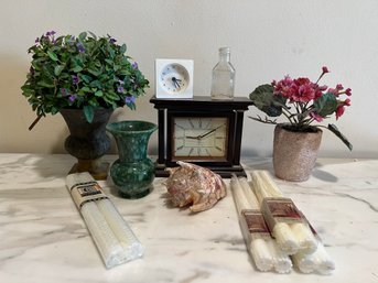 Clocks, Dried Flowers, Artificial Flora, Candles And Shell