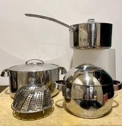 3-Ikea Stainless Steel Pots And One Vegetable Steamer