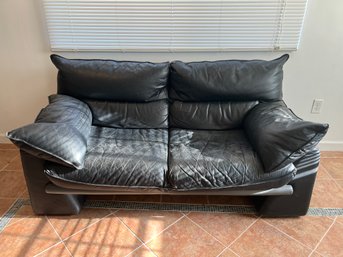 Black Leather Sofa With Gray Strip Around Bottom