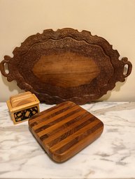 Carved Tray, Charcuterie And Coaster Set