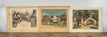 3- Series Slovak Villages Watercolor By Hulmut Krommer
