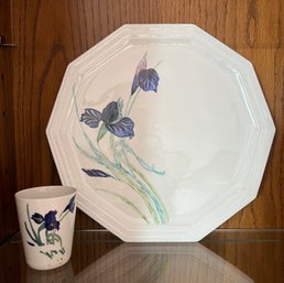 Limoges Cup And Hand-painted Iris Decor Plate