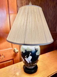 Ceramic Asian Black Lamp With Storks