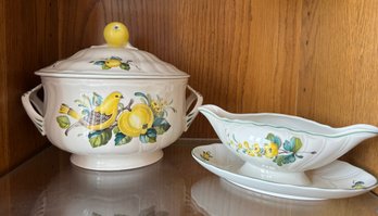 Villeroy And Boch Jamaica Pattern Large Soup Tureen / Covered Server With Lid And Gravy Boat