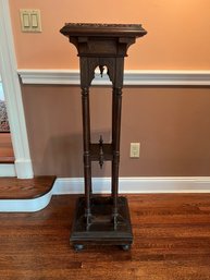 Antique 1880 Gothic Revival Walnut/marble Pedestal Stand (1)