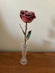 Painted Wood Flower In Cut Glass Vase