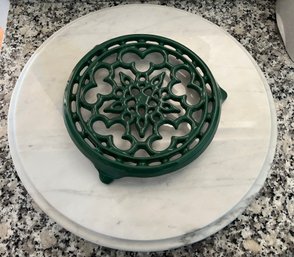 Marble Lazy Susan And Green Metal Trivet