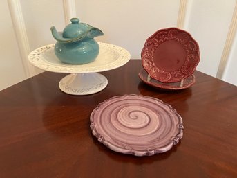 Toscana Collection Sugar Bowl, California Pottery Small Plates And DLusso Cake Stand