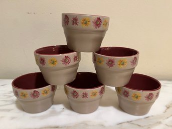 6- Beige Flower Theme Pattern RAMEKINS Ceramic  Pottery Bowls