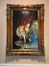 Two Children Dressed As A Ballerina &  Clown Signed OTanner Oil Painting
