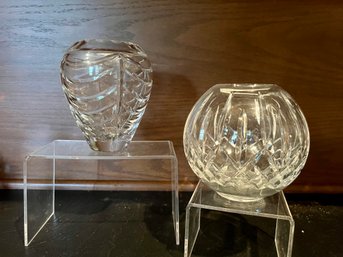 Mid Century Signed Tiffany & Co. Royal Brierly Pattern Crystal Vase & Waterford LISMORE 6IN ROSE BOWL