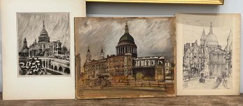 3 Series London By Helmut Krommer: Ludgate Hill, St Pauls, And St Pauls Watercolor