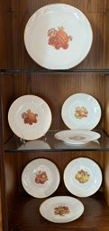 6-german Fruit Plates With Gold Rim And 1 Platter