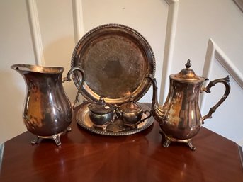 Silver Plate Tea Pots, Sugar/creamer And Trays