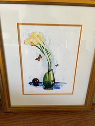 Calla Lilies In Vase With Butterflies Original Art By Maureen Fulgenzi