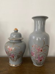 Grey Vase And Matching Cachepot From Japan