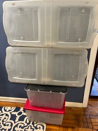 Storage Bins  2 Rolling Slim Fits (under Bed), 12 Gallon Black Flip Top And Red StorageBox