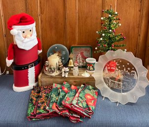 Christmas Lot: Santa Boxes, Platter, Tabletop Tree, Candles And More