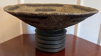 Ceramic Rattan Looking Pedestal Bowl